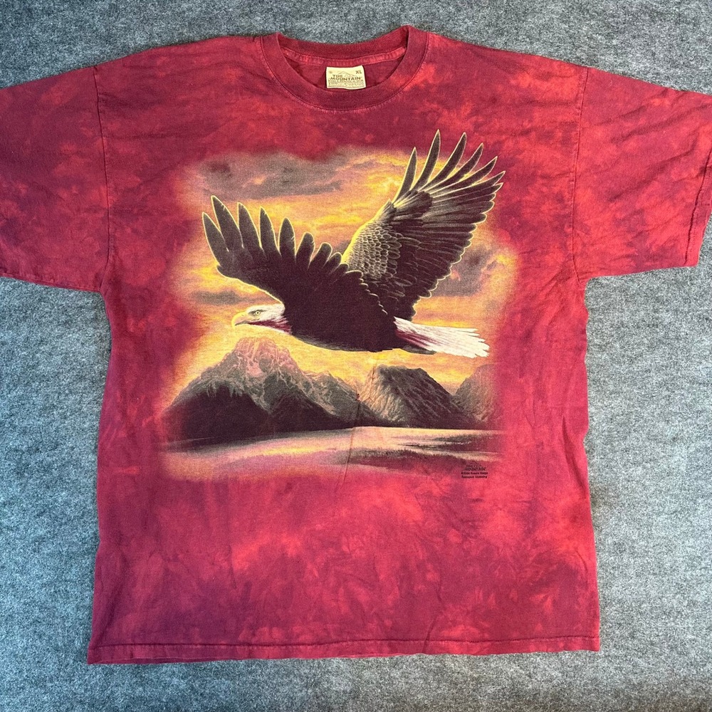 The Mountain Vintage Leather Tag Eagle T Shirt Mens XL Red Tie Dye 2004 Vtg